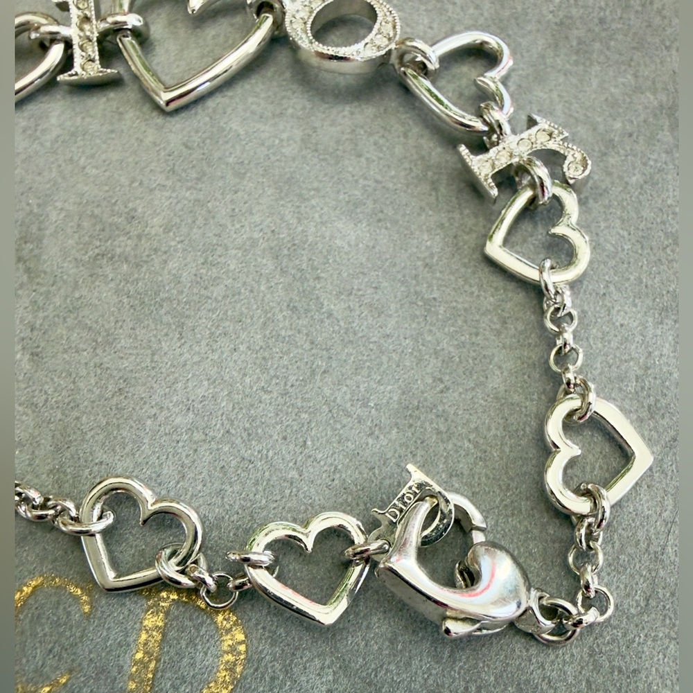 SOLD ❌ Christian Dior Silver Heart Chain Letter Charm  Bracelet - Picture 4 of 4